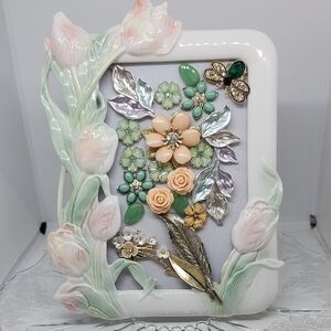 Floral Mixed Media Decorative Frame Jewerly Art